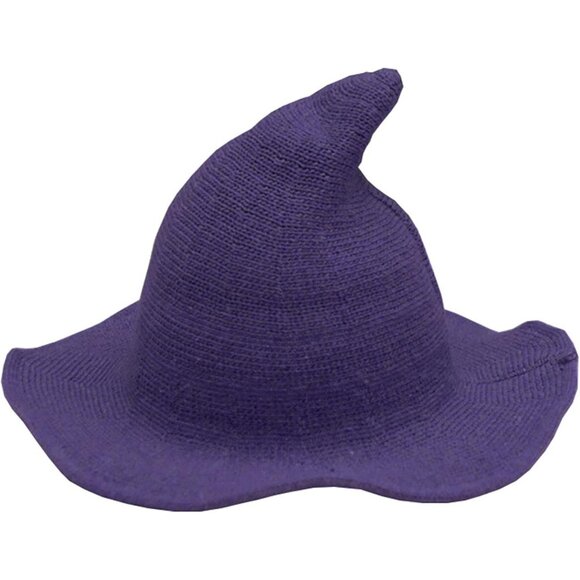 Women's Purple Wide Brim Spire Knitted Wool Witch Cap for Halloween Party Decor - Picture 1 of 4